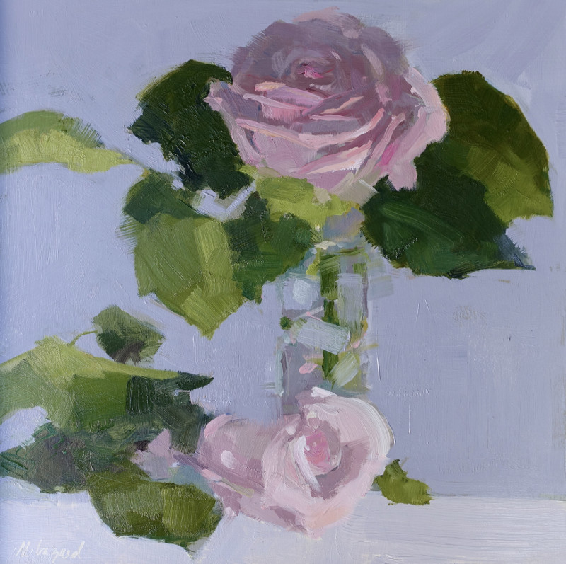 Pink Rose Duo By Momique Lazard Oil on panel