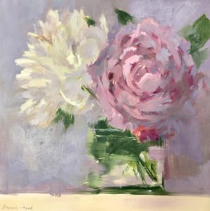 Pink and White Peonies by Monique Lazard oil on canvas