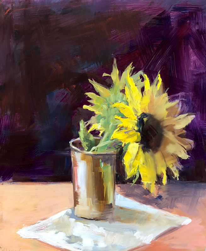 Sunflower by Monique Lazard oil on vellum