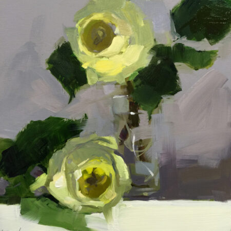 Yellow Rose Duo Oil on Panel by Monique Lazard