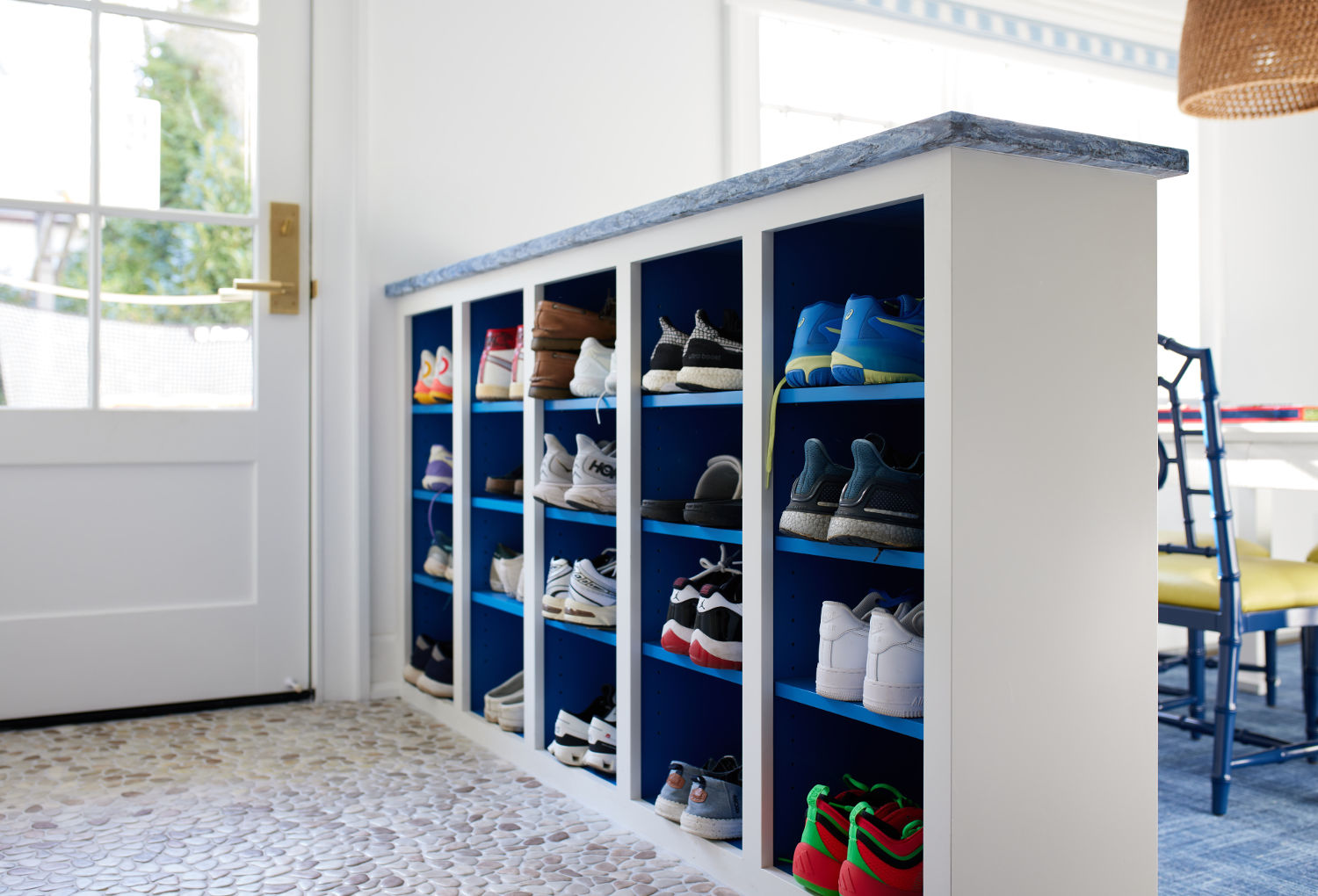Mudroom shoe rack - Sandra Morgan Interiors and Art Prive Gallery, Greenwich CT